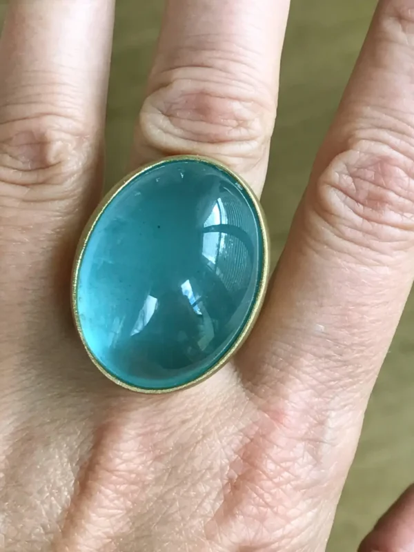 Dalben Magnificent Cabochon Aquamarine Yellow Gold Ring - Image 10