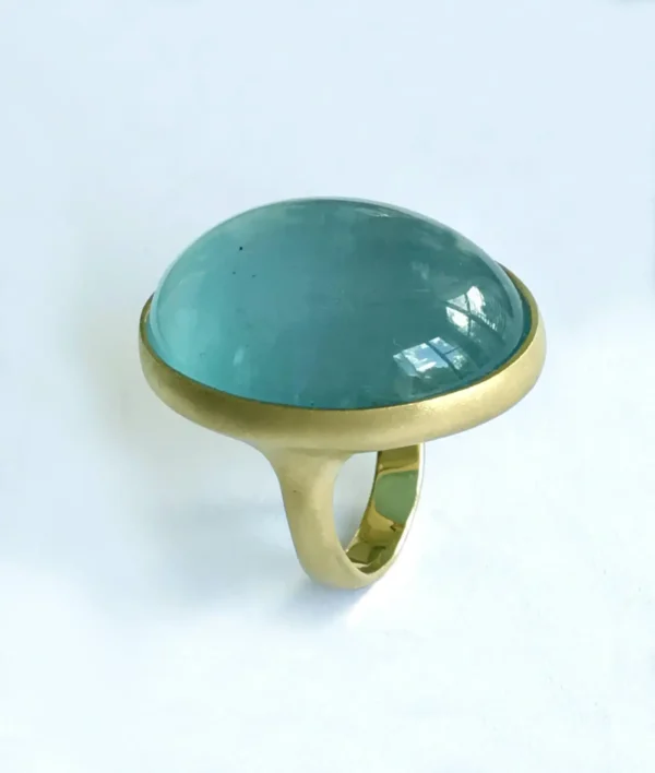 Dalben Magnificent Cabochon Aquamarine Yellow Gold Ring - Image 4