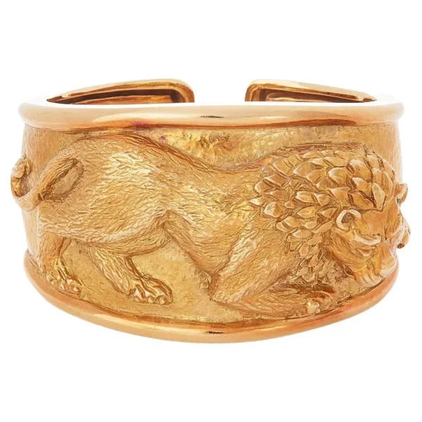 David Webb Repoussé Lion Cuff For Sale