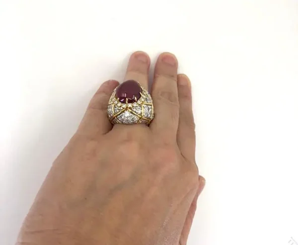 David Webb Vintage Diamond Ruby Bombe Cocktail Ring - Image 4