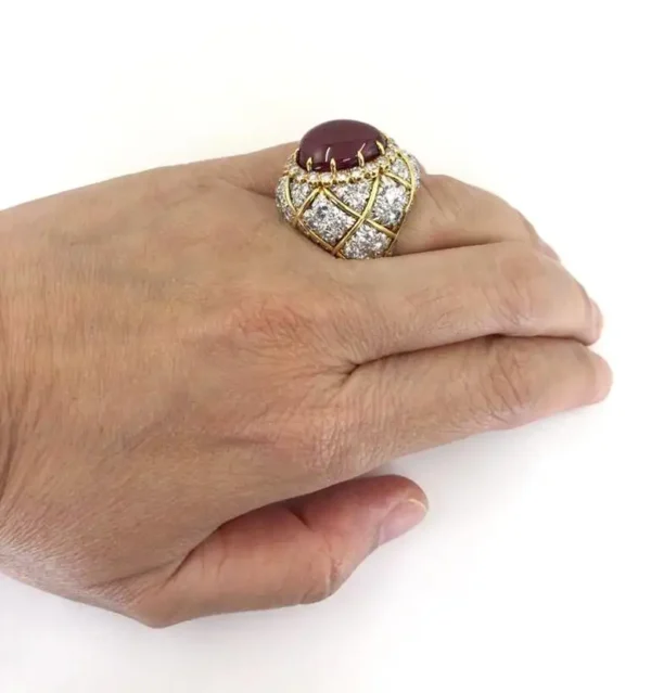 David Webb Vintage Diamond Ruby Bombe Cocktail Ring - Image 3