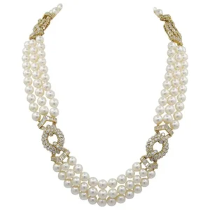 Diamond Multi-Strand Pearl Necklac