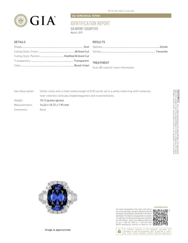 DiamondTown GIA Certified 8.30 Carat Oval Cut Bluish Violet Tanzanite Ring - Image 5