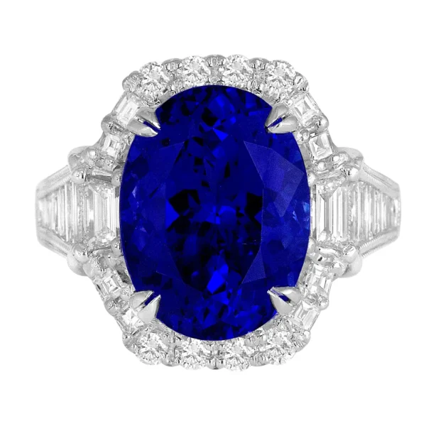 DiamondTown GIA Certified 8.30 Carat Oval Cut Bluish Violet Tanzanite Ring - Image 2