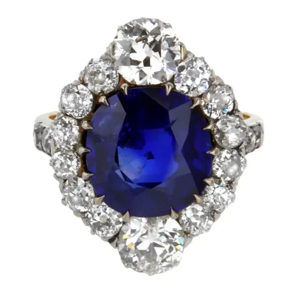 Edwardian 4.84 Carat Fine Burmese Sapphire Diamond Gold Cluster Ring - Image 3