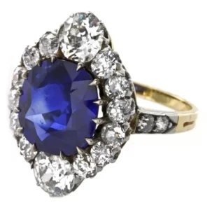 Edwardian 4.84 Carat Fine Burmese Sapphire Diamond Gold Cluster Ring