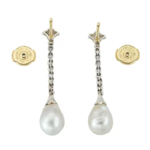 Edwardian Natural Pearl Diamond Platinum Drop Earrings