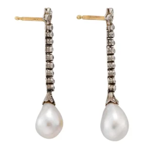 Edwardian Natural Pearl Diamond Platinum Drop Earrings