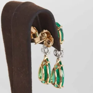 Elegant Green Emerald Diamond Gold Drop Earrings