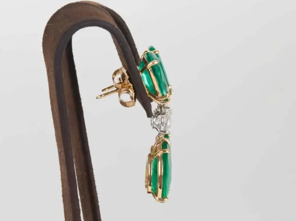 Elegant Green Emerald Diamond Gold Drop Earrings - Image 5