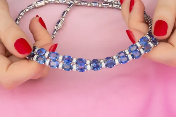 Ella Gafter Blue Sapphire Diamond Necklace Earrings - Image 3