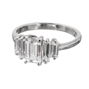 Emerald Cut Diamond Platinum Engagement Ring GIA Certified .94 Carat