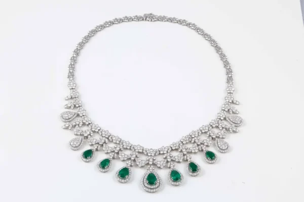 Emerald and Diamond Drop Necklace - Image 2