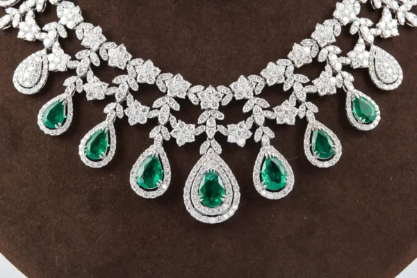 Emerald and Diamond Drop Necklace - Image 4