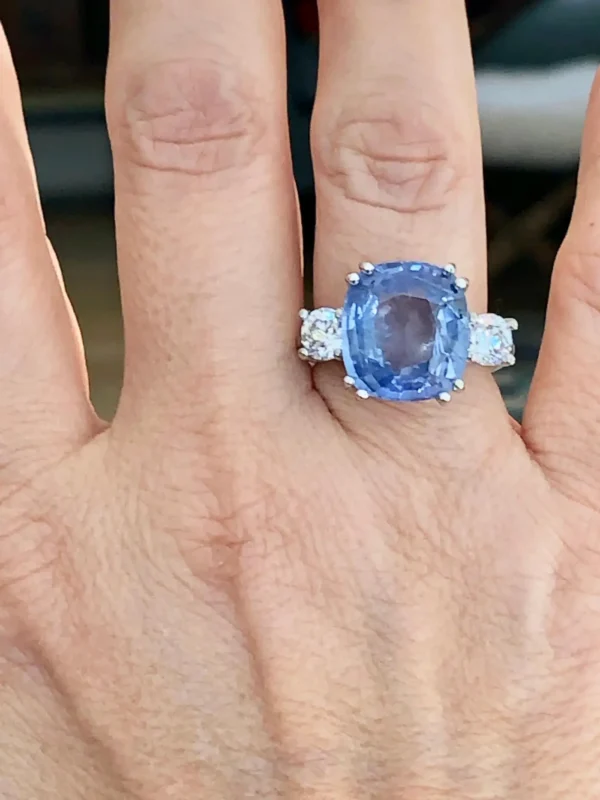 Emeralds Maravellous 13.10 Carat Unheated Ceylon Blue Sapphire Diamond Ring - Image 8