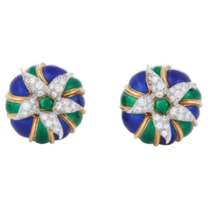 Enamel and Diamond Ear Clips Jean Schlumberger for Tiffany & Co.