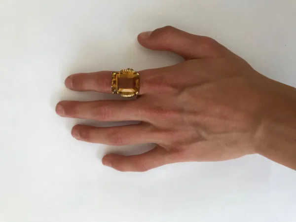 English Retro Citrine 18k Gold Cocktail Ring, 1950s - Image 9