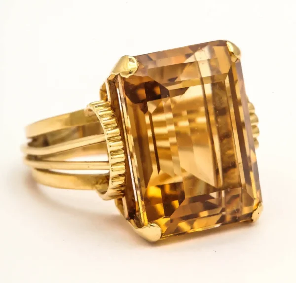 English Retro Citrine 18k Gold Cocktail Ring, 1950s - Image 6