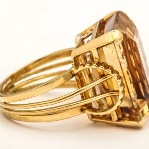 English Retro Citrine 18k Gold Cocktail Ring, 1950s