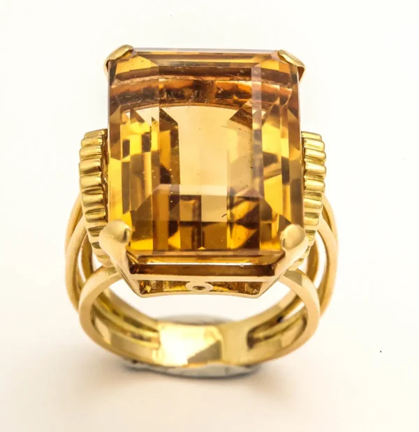 English Retro Citrine 18k Gold Cocktail Ring, 1950s - Image 7