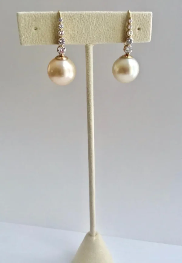 Estate South Sea Pearl Diamond Drop Earrings - Image 7