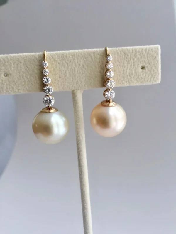 Estate South Sea Pearl Diamond Drop Earrings - Image 5