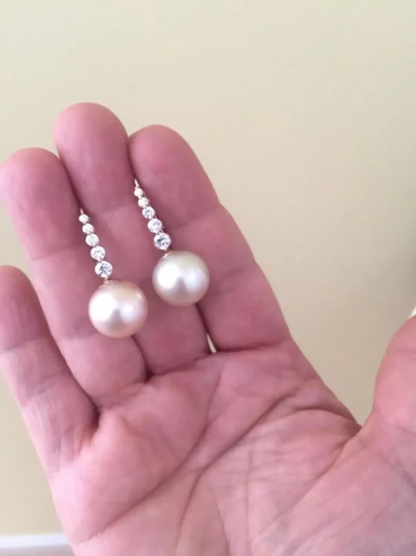 Estate South Sea Pearl Diamond Drop Earrings - Image 4