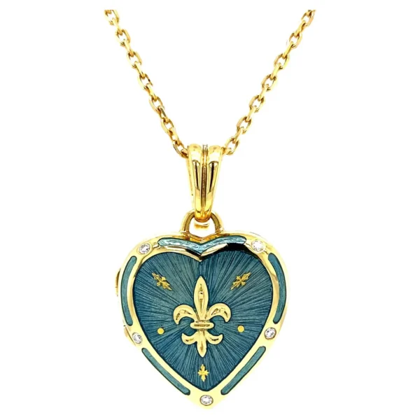 Fabergé 18k Yellow Gold Heart Locket Light Blue Enamel 4 Diamonds 0,075 Ct G/IF - Image 8