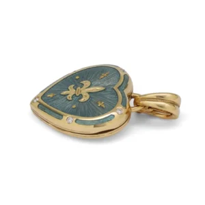 Fabergé 18k Yellow Gold Heart Locket Light Blue Enamel 4 Diamonds 0,075 Ct G/IF