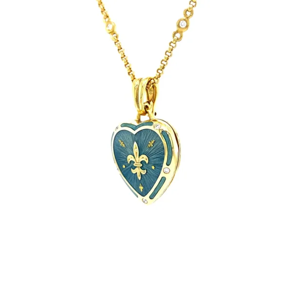 Fabergé 18k Yellow Gold Heart Locket Light Blue Enamel 4 Diamonds 0,075 Ct G/IF - Image 9