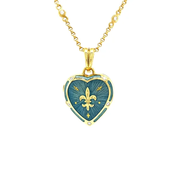 Fabergé 18k Yellow Gold Heart Locket Light Blue Enamel 4 Diamonds 0,075 Ct G/IF - Image 6