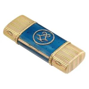 Faberge Blue Enamel Gold Vanity Case