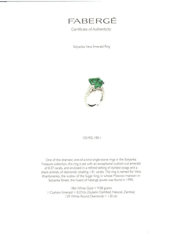 Fabergé Collection Three Colours of Love Gubelin Cert 8.27 Carat Emerald Ring - Image 8