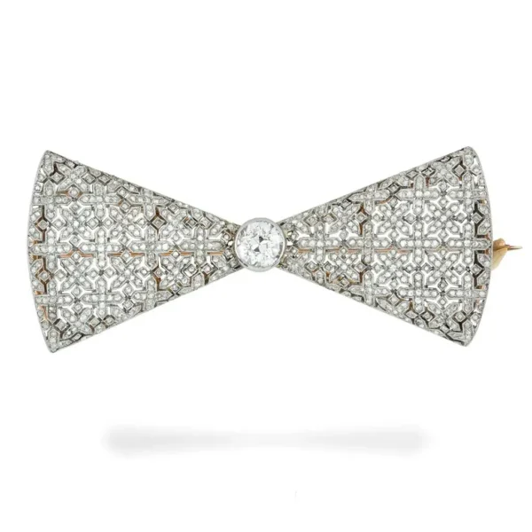 Faberge Diamond Gold Platinum Bow Brooch - Image 4