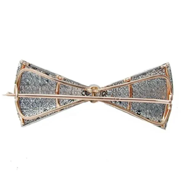 Faberge Diamond Gold Platinum Bow Brooch - Image 3