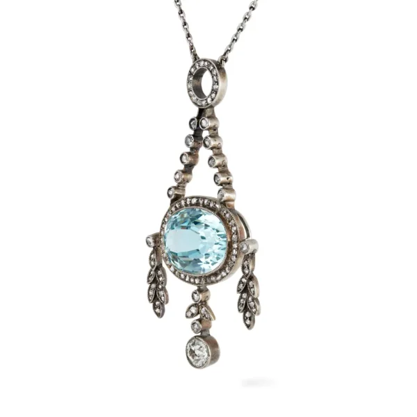 Fabergé Oval Cut Aquamarine Diamond Platinum Gold Pendant Necklace - Image 3