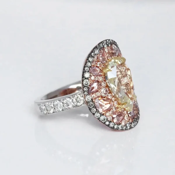 Fancy Yellow Pear Shape Rose-Cut Diamond Pink, Blue Diamond Ring GIA Cert. 3 Ct. - Image 4