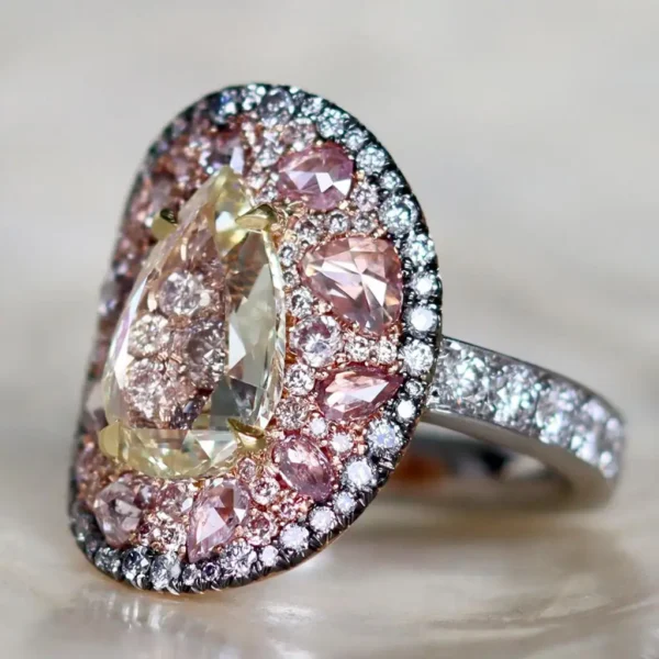 Fancy Yellow Pear Shape Rose-Cut Diamond Pink, Blue Diamond Ring GIA Cert. 3 Ct. - Image 15