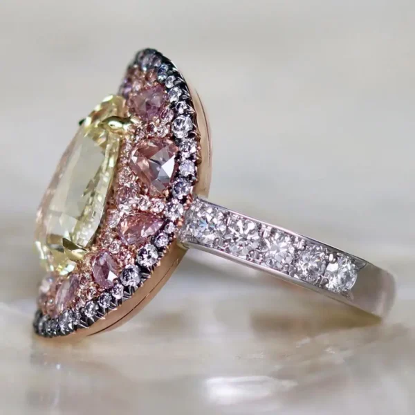 Fancy Yellow Pear Shape Rose-Cut Diamond Pink, Blue Diamond Ring GIA Cert. 3 Ct. - Image 14