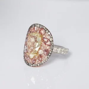 Fancy Yellow Pear Shape Rose-Cut Diamond Pink, Blue Diamond Ring GIA Cert. 3 Ct.