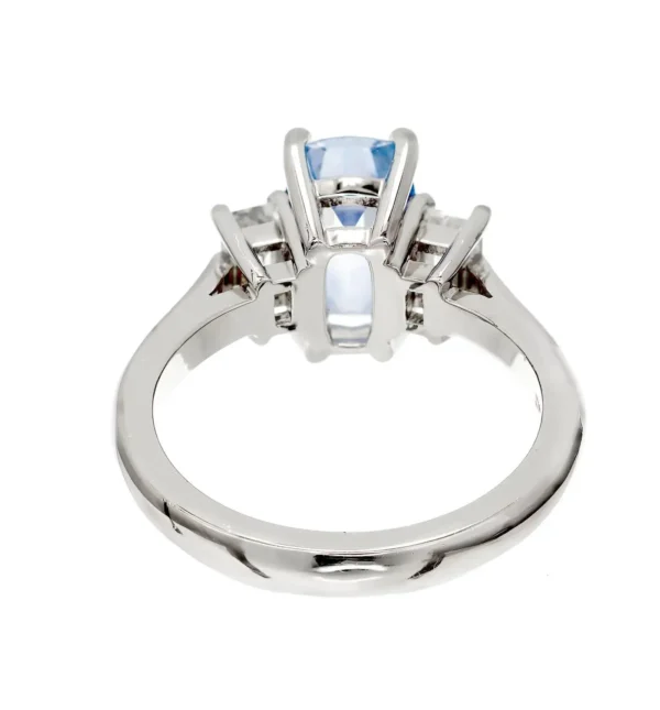 GIA 2.79 Carat Natural Sapphire Diamond Three-Stone Platinum Engagement Ring - Image 5