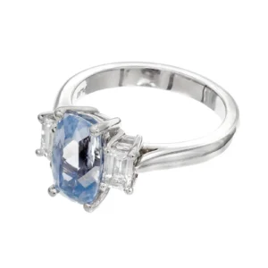 GIA 2.79 Carat Natural Sapphire Diamond Three-Stone Platinum Engagement Ring