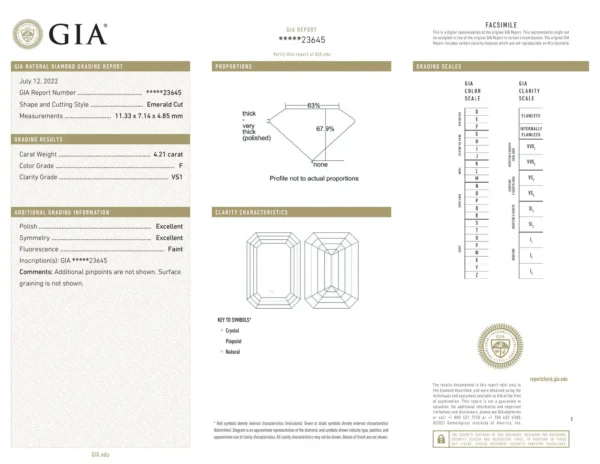 GIA Certified 4.21 Carat Emerald Cut Diamond Ring VS1 Clarity F colour - Image 3