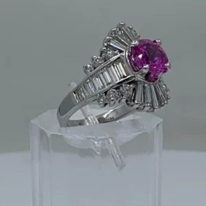 GIA Certified 4.35 Carat Vivid Pink Sapphire and Diamond Ballerina Cocktail Ring