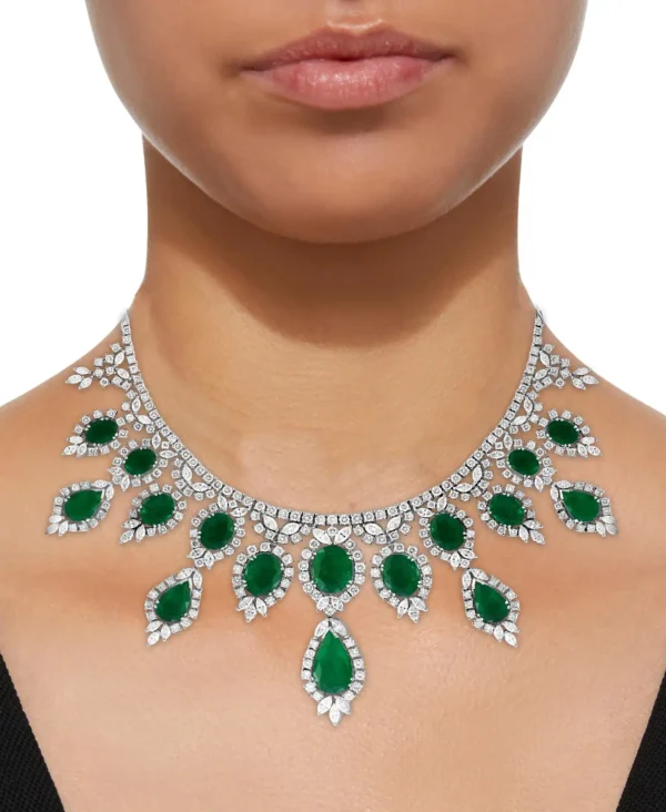 GIA Certified 65 Ct Emerald and Diamond Necklace and Earring Bridal Suite - Image 9