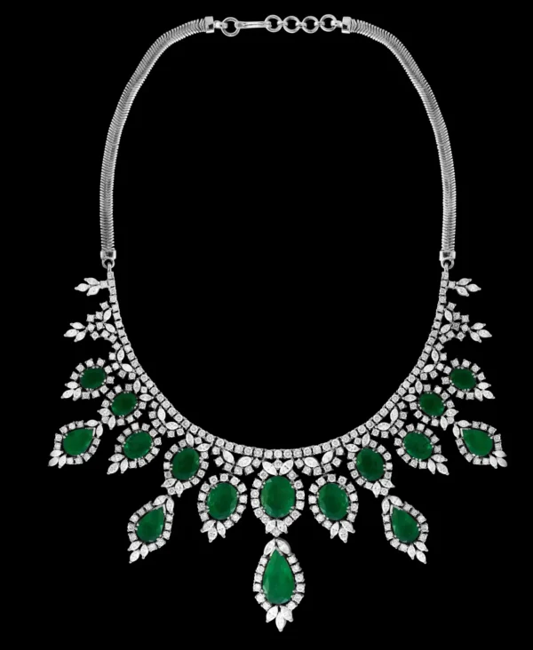 GIA Certified 65 Ct Emerald and Diamond Necklace and Earring Bridal Suite - Image 7