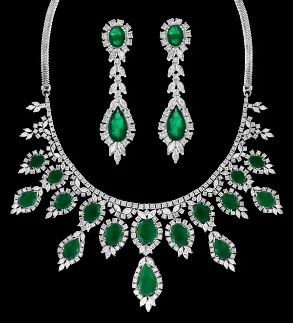 GIA Certified 65 Ct Emerald and Diamond Necklace and Earring Bridal Suite - Image 5