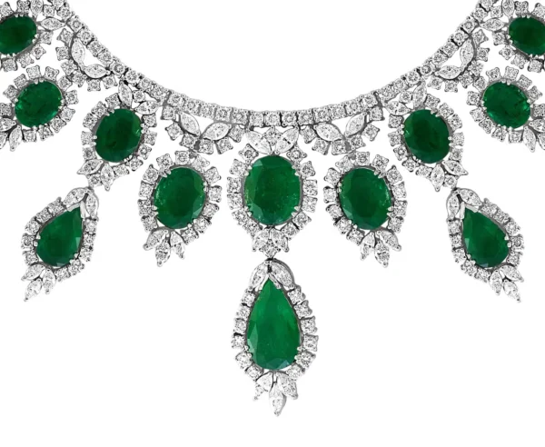 GIA Certified 65 Ct Emerald and Diamond Necklace and Earring Bridal Suite - Image 4