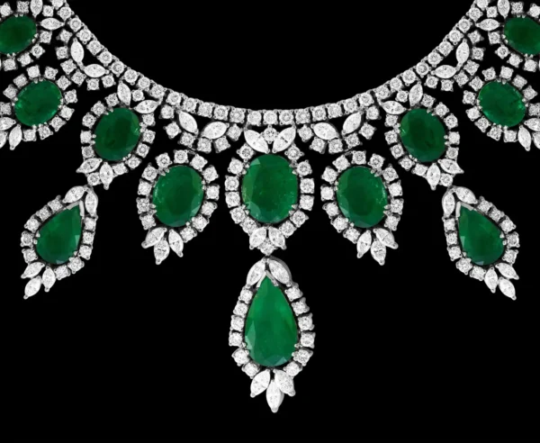 GIA Certified 65 Ct Emerald and Diamond Necklace and Earring Bridal Suite - Image 3