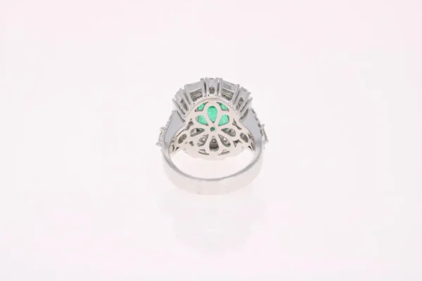 GIA Certified Emerald Diamond 18K White Gold Art-Deco Inspired Cocktail Ring - Image 4